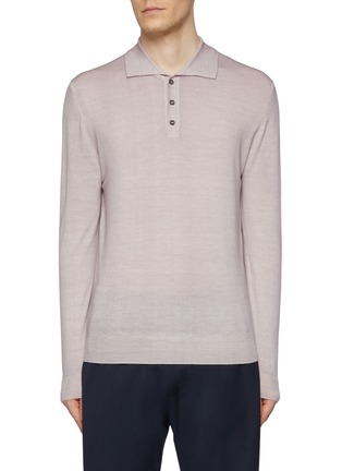 Main View - Click To Enlarge - BARENA - Pevaron Merino Wool Long Sleeve Polo Shirt