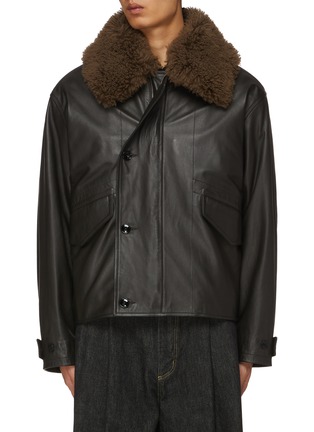 Main View - Click To Enlarge - LEMAIRE - Shearling Collar Quilted Leather Blouson Jacket