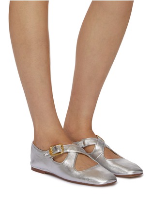 Figure View - Click To Enlarge - SAM EDELMAN - Anna Criss Cross Leather Ballerina Flats