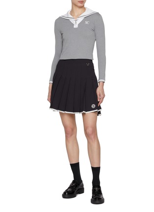 Figure View - Click To Enlarge - SOUTHCAPE - Contrast Trim Pleated Mini Skirt