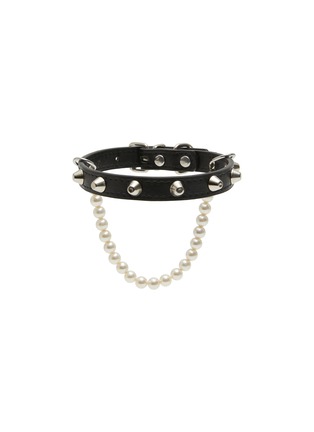 Main View - Click To Enlarge - VENNA - Extra Small Studded Pearl Faux Chain Pet Collar — Black