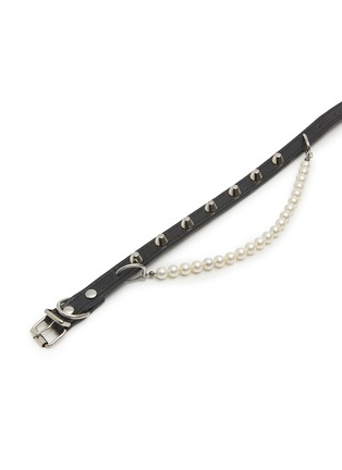 Detail View - Click To Enlarge - VENNA - Small Studded Faux Pearl Chain Pet Collar — Black