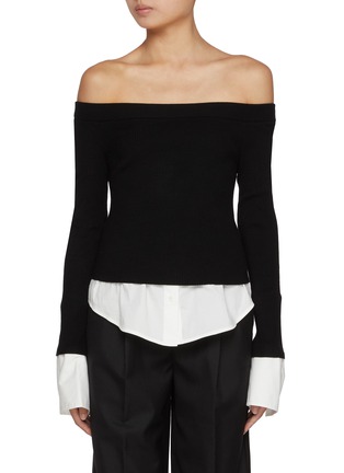 Main View - Click To Enlarge - MO&CO. - Off Shoulder Shirt Trim Sweater