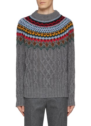 Main View - Click To Enlarge - MONCLER - Virgin Wool Fairisle Cable Knit Sweater