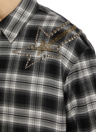  - WE11DONE - Rhinestone Star Motif Checkered Cotton Shirt