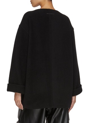 Back View - Click To Enlarge - MM6 MAISON MARGIELA - Wide Cuff Long Sleeve Wool Jersey Top