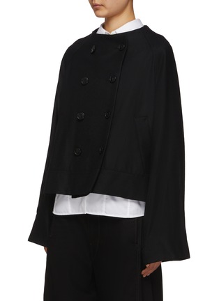 Detail View - Click To Enlarge - YOHJI YAMAMOTO - Layered Sleeves Cropped Wool Pea Coat