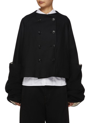 Main View - Click To Enlarge - YOHJI YAMAMOTO - Layered Sleeves Cropped Wool Pea Coat