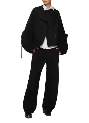 Figure View - Click To Enlarge - YOHJI YAMAMOTO - Layered Sleeves Cropped Wool Pea Coat