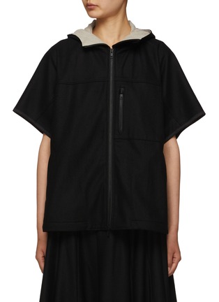 Main View - Click To Enlarge - YOHJI YAMAMOTO - R-Short Sleeve Wool Blend Hoodie