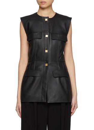 Main View - Click To Enlarge - TOVE - Gia Button Down Leather Gilet