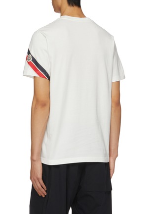 Back View - Click To Enlarge - MONCLER - Tricolour Sleeve Print Cotton T-Shirt