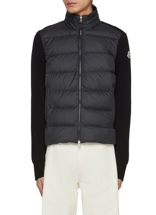 Main View - Click To Enlarge - MONCLER - Stockinette Puffer Insert Logo Patch Cardigan