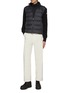 Figure View - Click To Enlarge - MONCLER - Stockinette Puffer Insert Logo Patch Cardigan