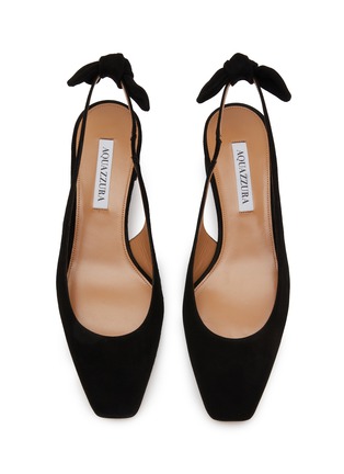 Detail View - Click To Enlarge - AQUAZZURA - Very Bow Tie 35  Suede Slingback Pumps