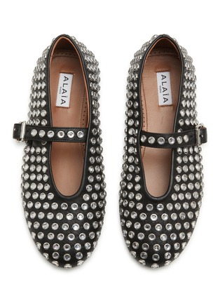 Detail View - Click To Enlarge - ALAÏA - Strass Embellished Leather Ballerina Flats