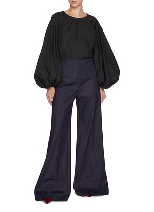 Figure View - Click To Enlarge - CAROLINA HERRERA - High Waist Flared Dark Wash Jeans