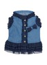 Main View - Click To Enlarge - KALINA - Medium Lace Trim Embroidered Denim Dog Dress — Blue