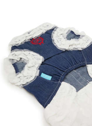 Detail View - Click To Enlarge - KALINA - Extra Small Lace Trim Embroidered Denim Dog Dress — White