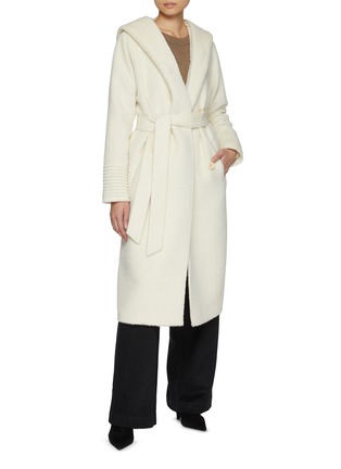 Figure View - Click To Enlarge - SENTALER - Hooded Bouclé Wool Long Coat