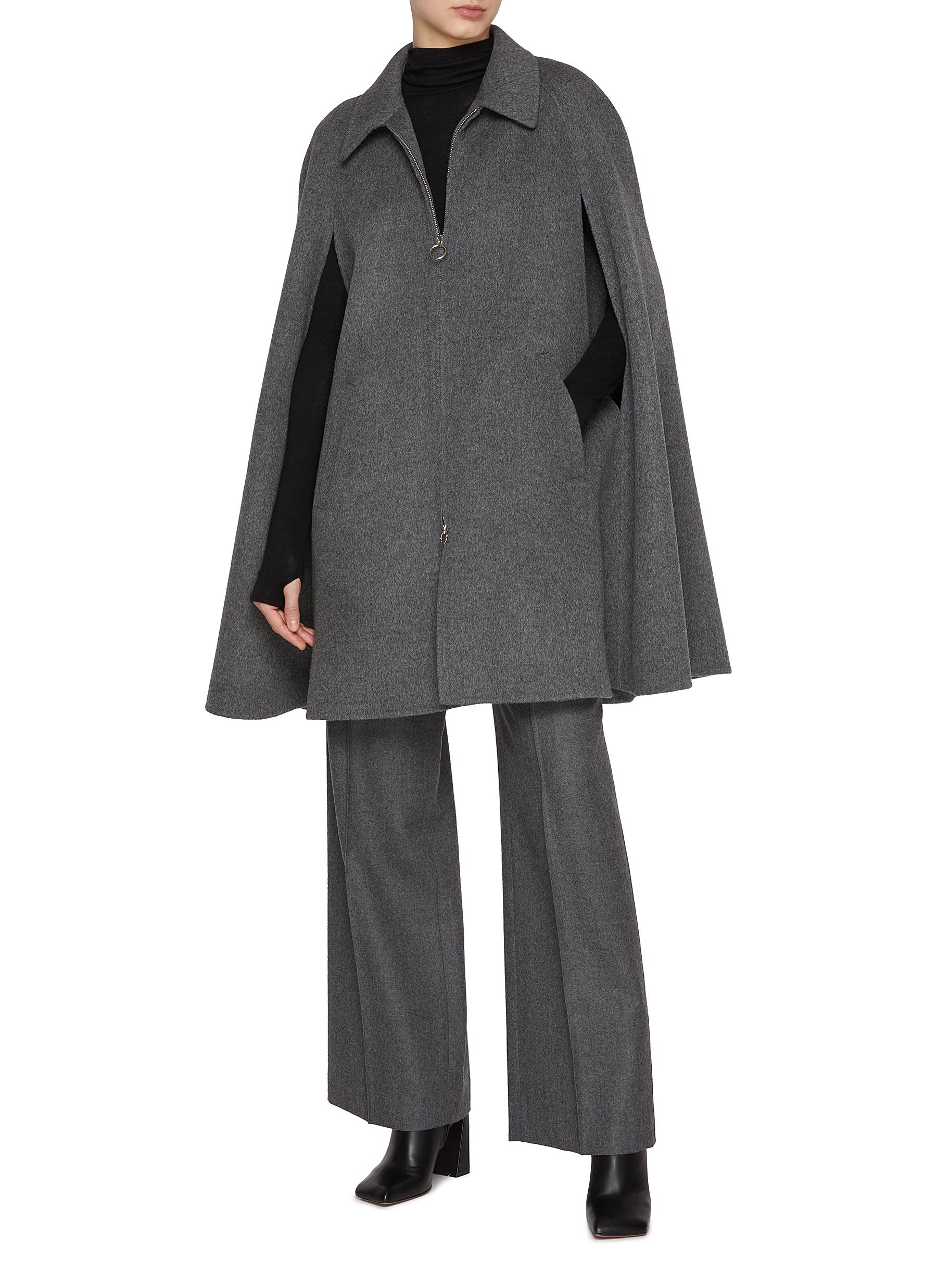 Zip Up Wool Cashmere Cape - Thumbnail 2