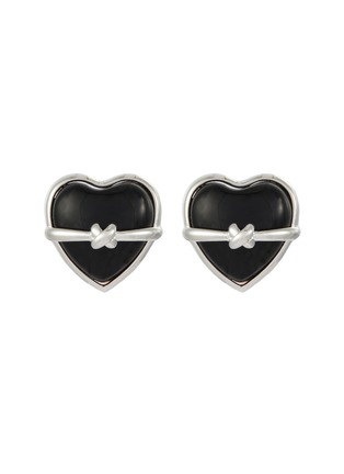 Main View - Click To Enlarge - SSIL - Rhodium Plated Brass 925 Silver Black Stone Heart Stud Earrings