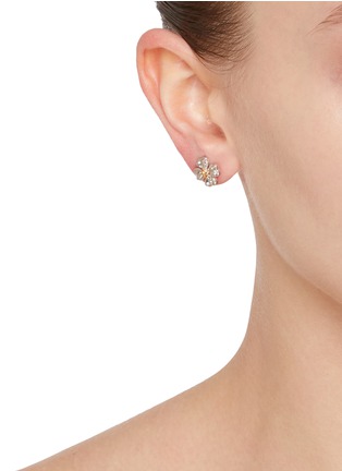 Figure View - Click To Enlarge - SSIL - Rhodium Plated Brass 925 Silver Gold Plated Clover Earrings