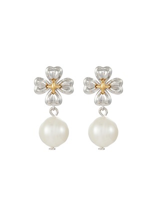 Main View - Click To Enlarge - SSIL - Rhodium Plated Brass 925 Silver Gold Plated Brass Clover Pearl Earrings