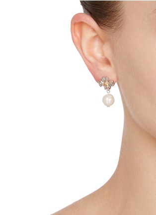 Figure View - Click To Enlarge - SSIL - Rhodium Plated Brass 925 Silver Gold Plated Brass Clover Pearl Earrings