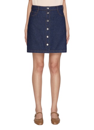 Main View - Click To Enlarge - MAISON KITSUNÉ - Buttoned Dark Wash Denim Mini Skirt