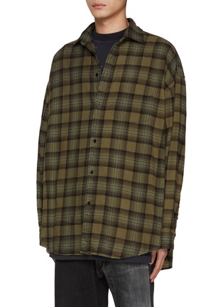 Detail View - Click To Enlarge - BALENCIAGA - Chequered Flannel Layered Distressed Cotton T-Shirt