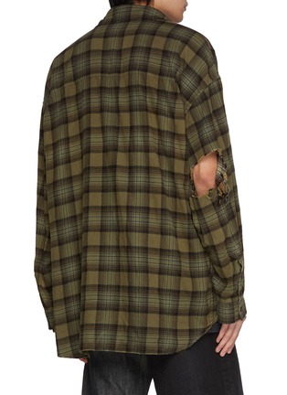 Back View - Click To Enlarge - BALENCIAGA - Chequered Flannel Layered Distressed Cotton T-Shirt