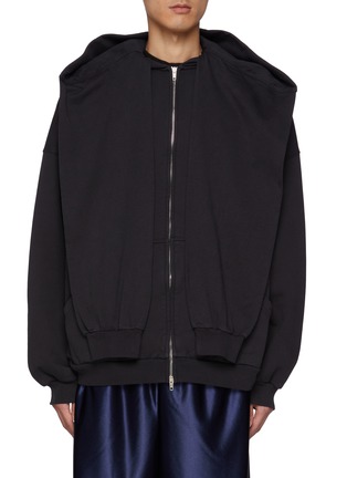 Main View - Click To Enlarge - BALENCIAGA - Draped Zip Up Cotton Hoodie