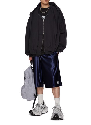 Figure View - Click To Enlarge - BALENCIAGA - Draped Zip Up Cotton Hoodie