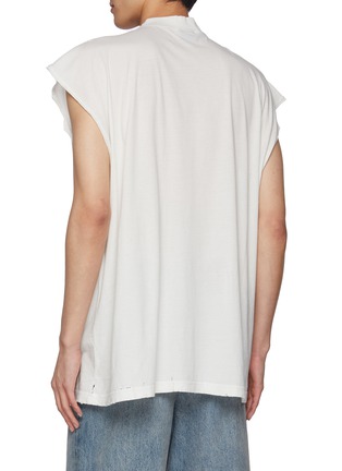 Back View - Click To Enlarge - BALENCIAGA - Cap Sleeves Slogan Print Cotton Tank Top