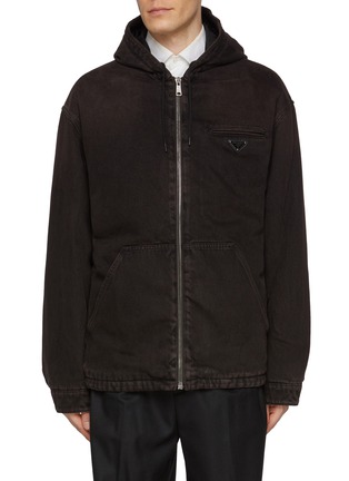 Main View - Click To Enlarge - PRADA - Overdyed Hooded Denim Jacket