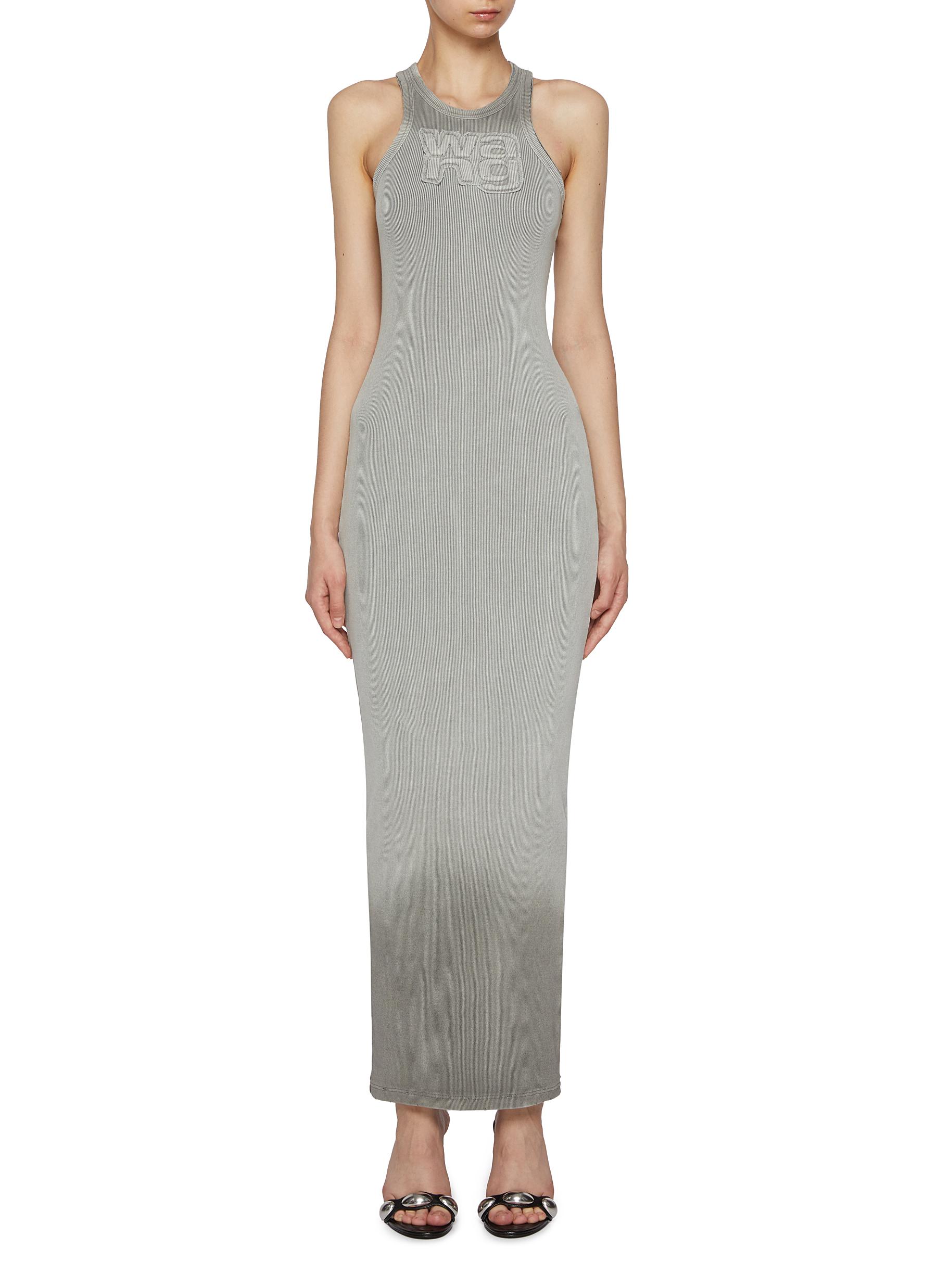 T BY ALEXANDER WANG Distressed Edge Logo Maxi Dress Women Lane Crawford