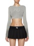 Main View - Click To Enlarge - T BY ALEXANDER WANG - Long Sleeve Distressed Edge Logo Cropped T-Shirt