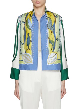 Main View - Click To Enlarge - LILYEVE - Stand Collar Open Front Silk Jacket