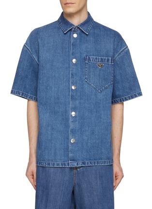 Main View - Click To Enlarge - PRADA - Medium Wash Pocket Denim Shirt