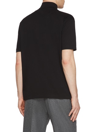 Back View - Click To Enlarge - PRADA - High Neck Half Zip Logo Cotton T-Shirt