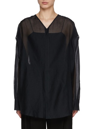 Main View - Click To Enlarge - CALCATERRA - Front Button See-Through Cotton Silk Top