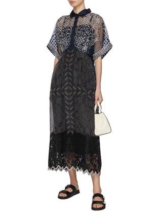 Figure View - Click To Enlarge - STUDIO 133 BIYAN - Embroidered Organza Print Lace Midi Shirt Dress