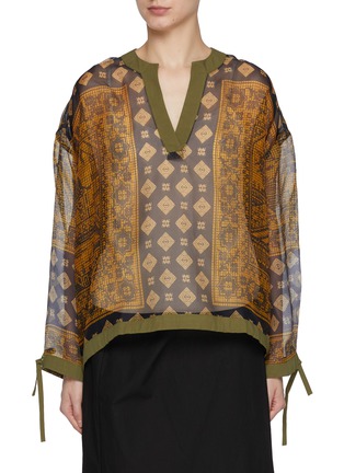 Main View - Click To Enlarge - STUDIO 133 BIYAN - Printed Organza Silk Cotton V-Neck Top