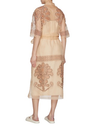 Back View - Click To Enlarge - STUDIO 133 BIYAN - Embroidered Silk Organza Midi Shirt Dress