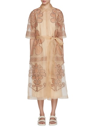 Main View - Click To Enlarge - STUDIO 133 BIYAN - Embroidered Silk Organza Midi Shirt Dress