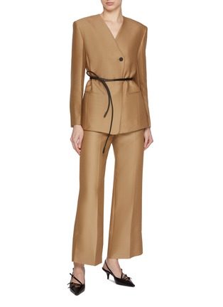 Figure View - Click To Enlarge - SANDBEIGE - Birkin Cropped Wool Silk Wide Leg Pants