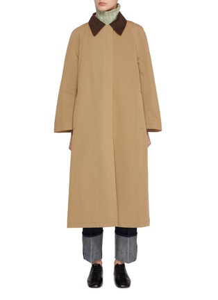 Main View - Click To Enlarge - SANDBEIGE - Contrast Collar Cotton Blend Trench Coat