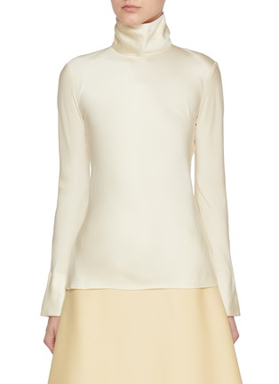 Main View - Click To Enlarge - SANDBEIGE - Lucy High Neck Slit Blouse