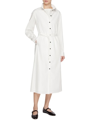 Figure View - Click To Enlarge - SANDBEIGE - Emma Stand Collar Cotton Dress